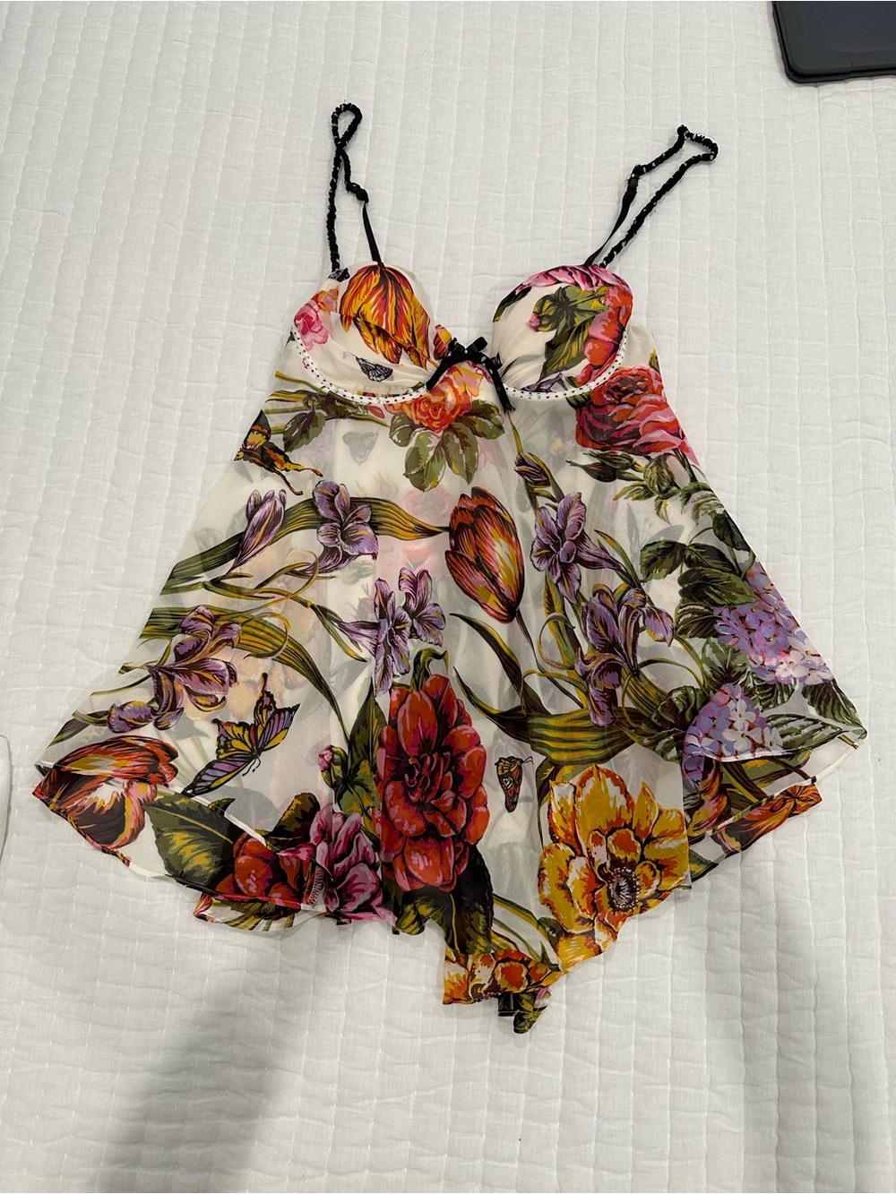 In Bloom Cream Floral Print Camisole with Black Straps